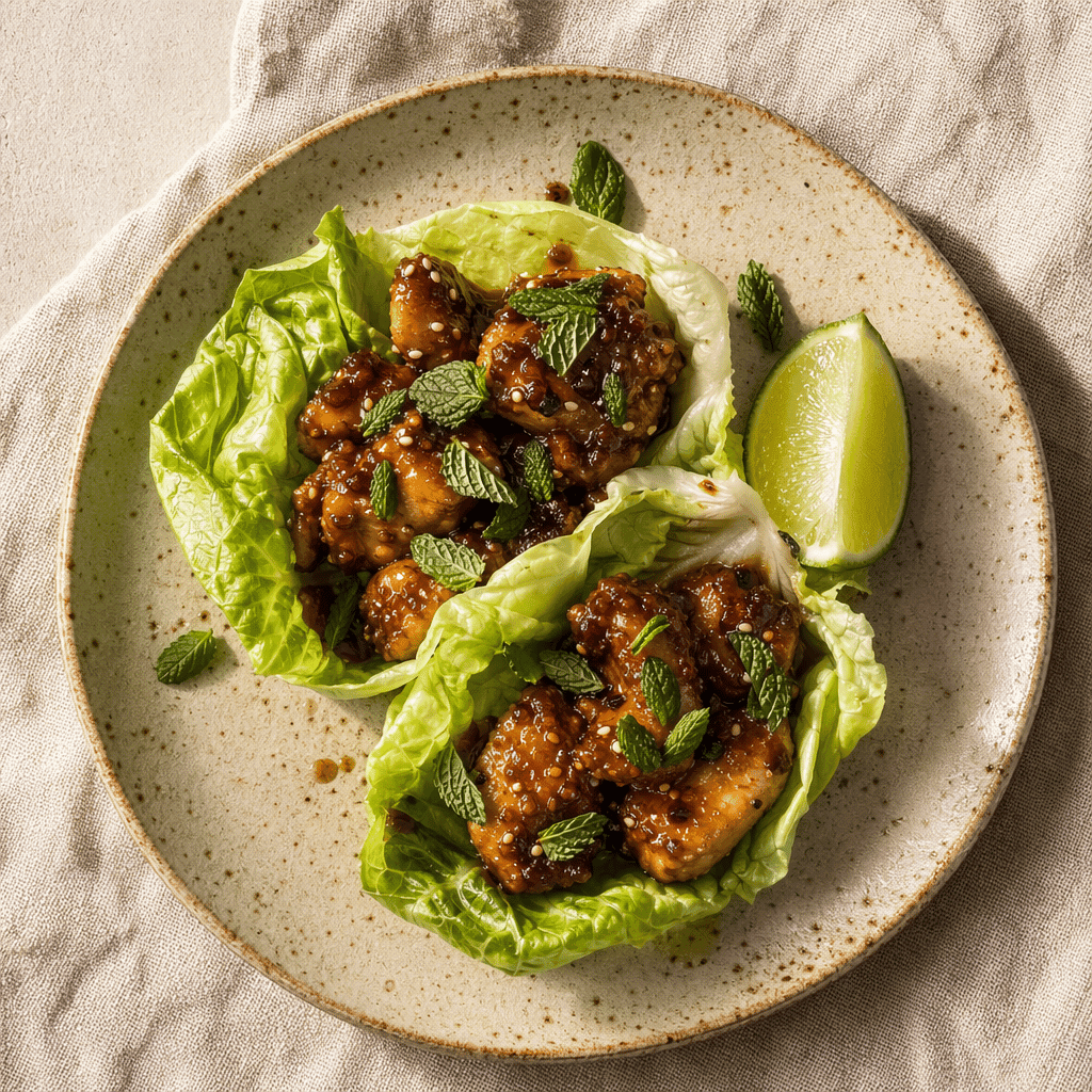 Sticky Sesame Chicken Lettuce Cups