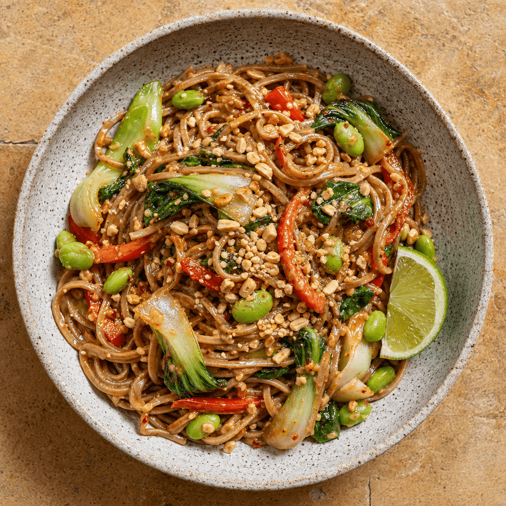 Buckwheat Noodles with Peanut Sauce & Veg