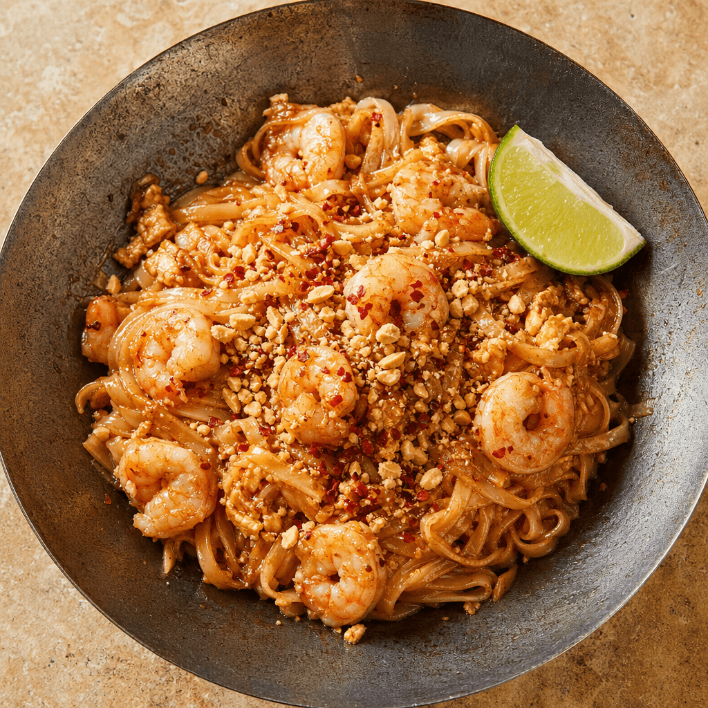 Prawn Pad Thai with Rice Noodles & Lime