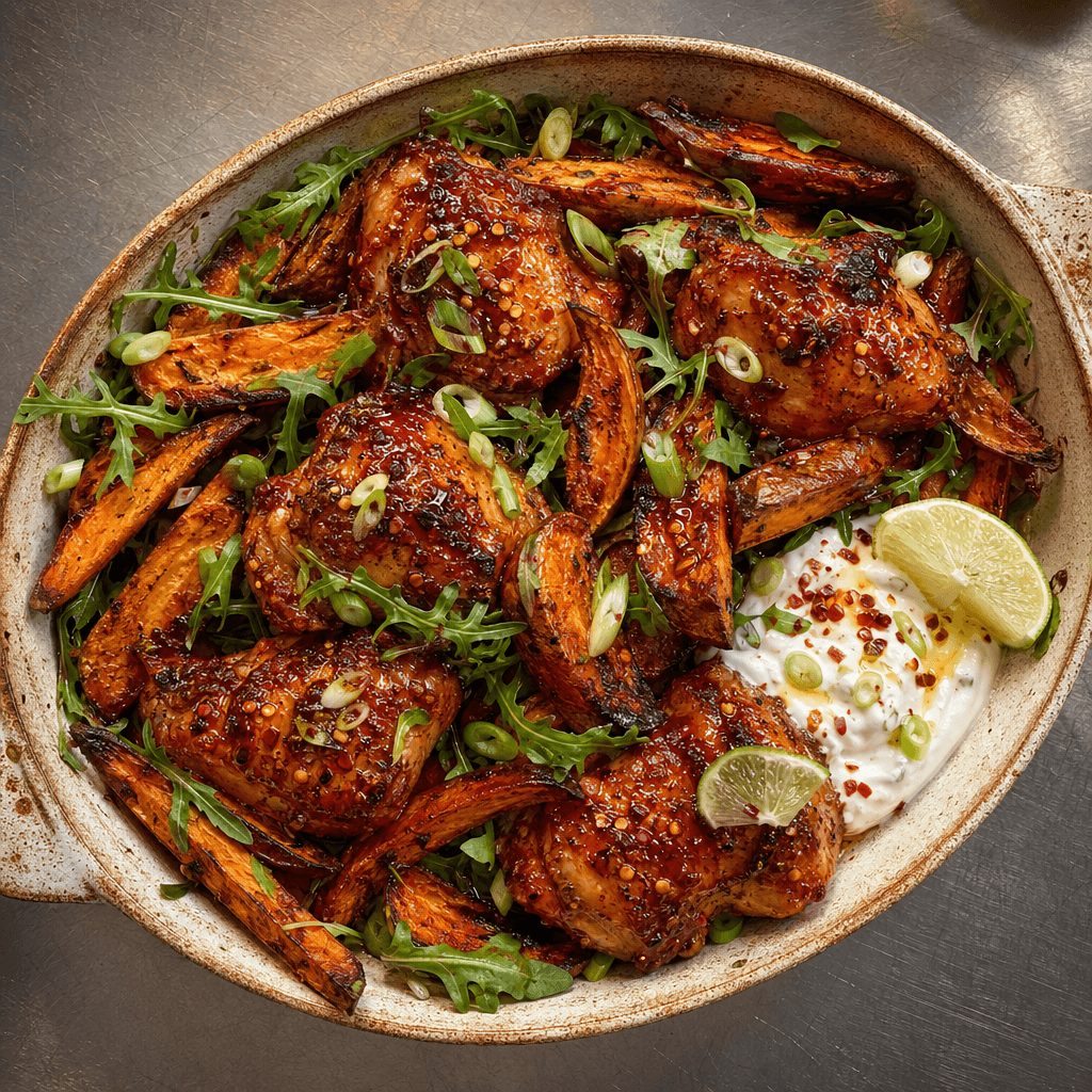 Hot Honey Chicken with Roast Sweet Potatoes