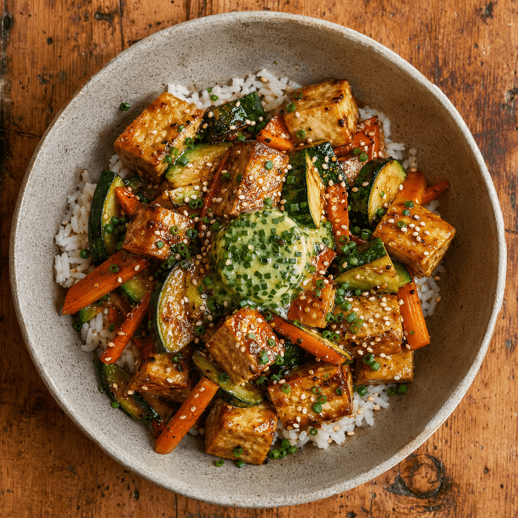Chive Butter Tofu with Rice
