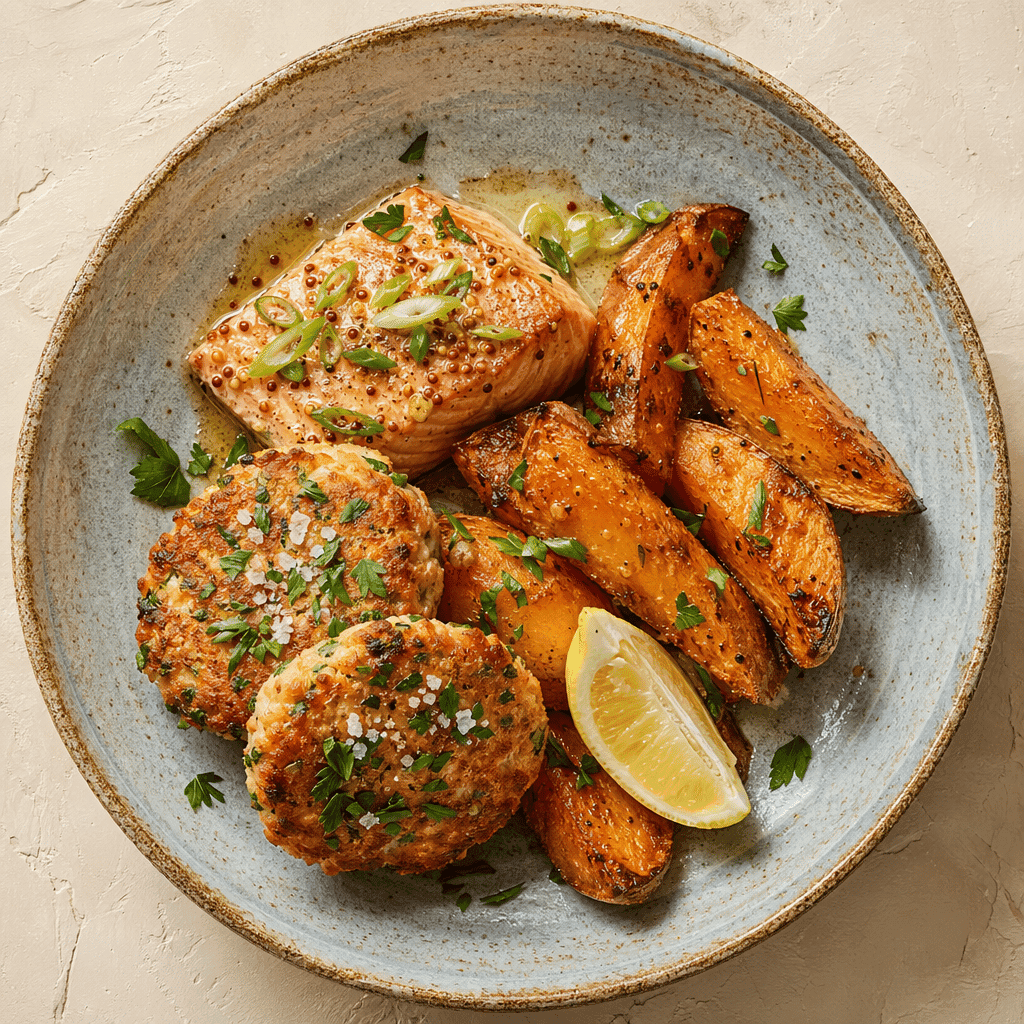 Salmon Fishcakes with Sweet Potato Wedges