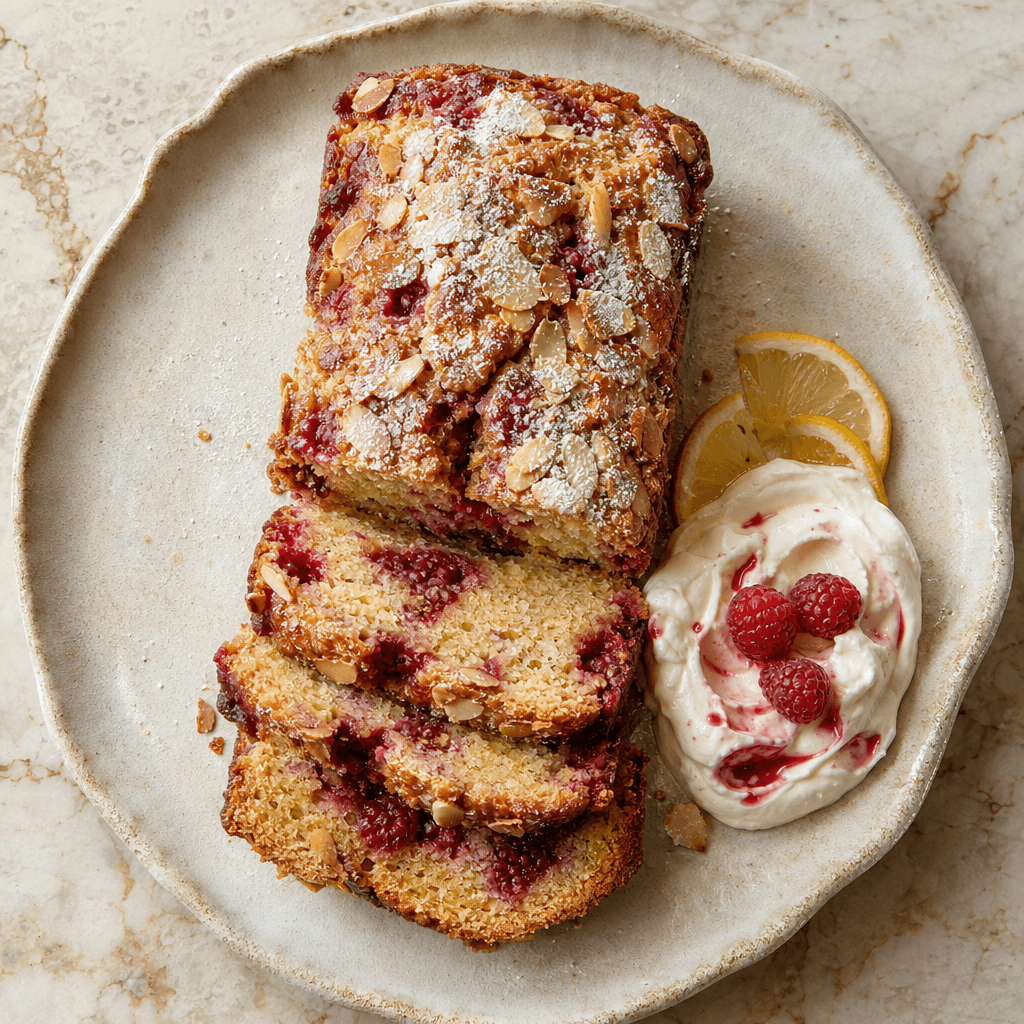 Almond, Olive And Raspberry Loaf Cake