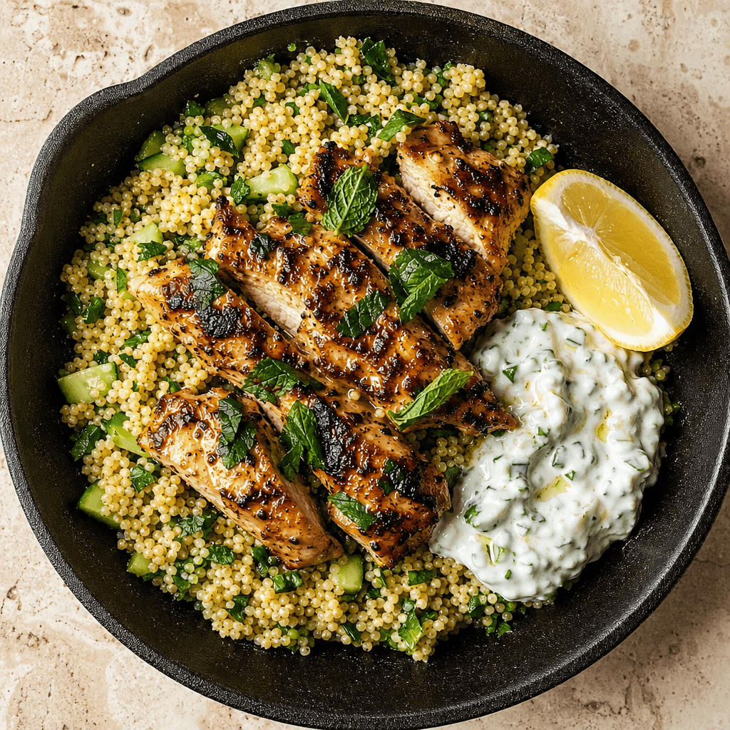 Greek Chicken with Herb Couscous & Tzatziki