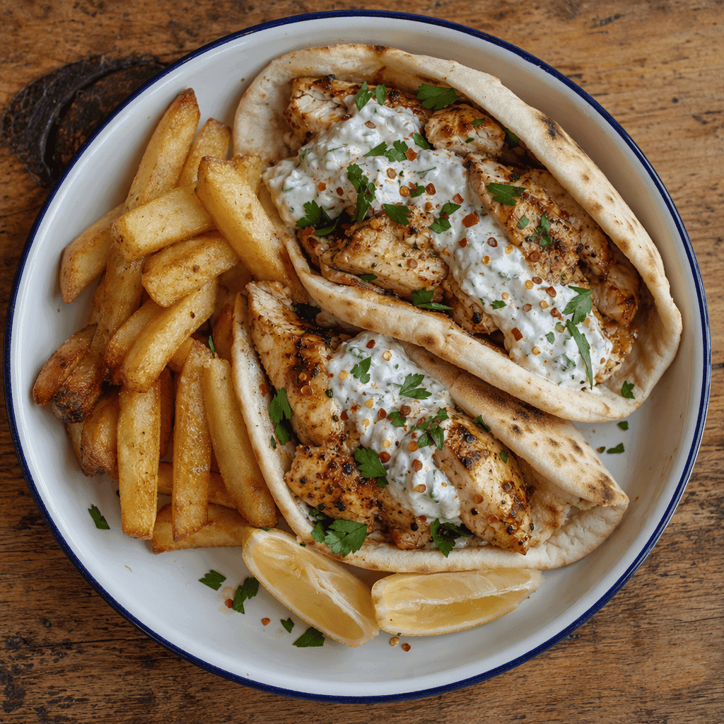 Chicken Gyros with Chips and Tzatziki