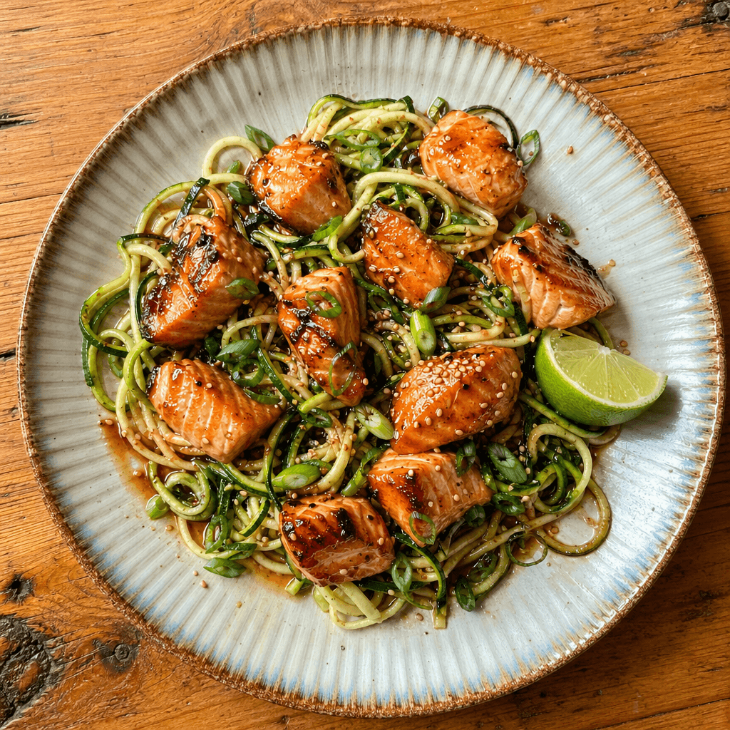 Grilled Salmon Teriyaki with Courgette Noodles