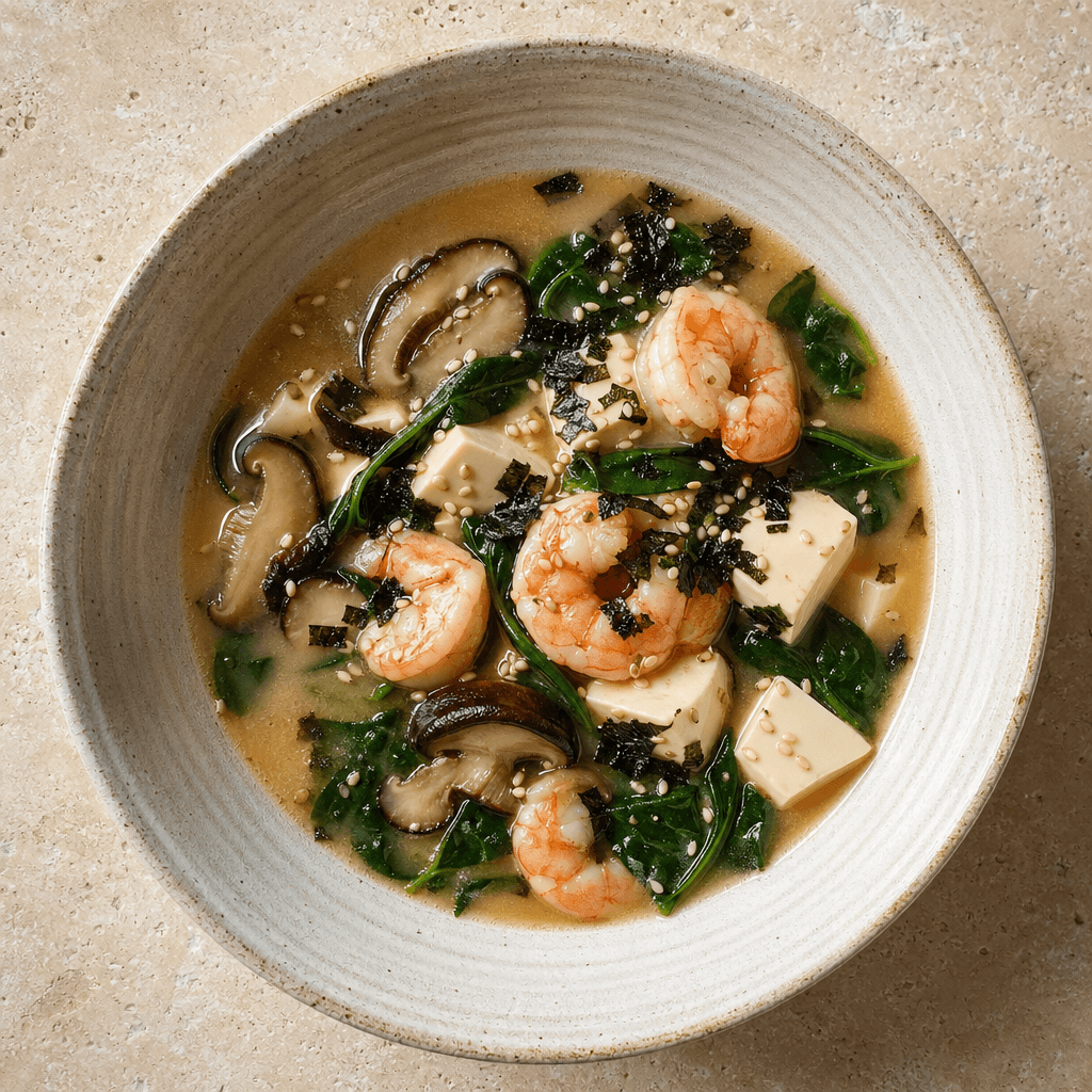 Prawn & Miso Soup with Silken Tofu