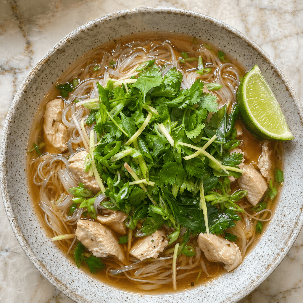 Vietnamese Chicken Pho Bowl with Rice Noodles