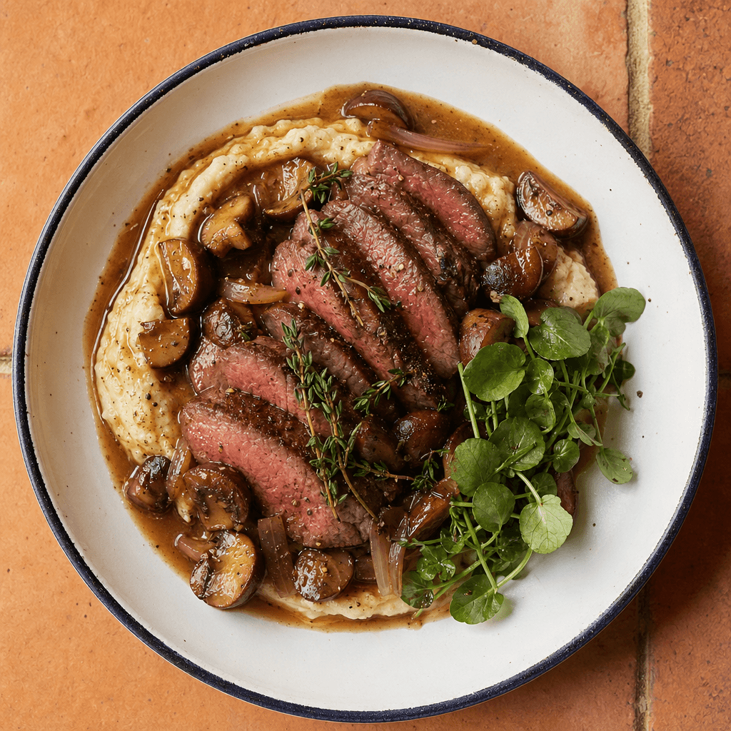 Venison Steak with Mushroom Sauce & Celeriac