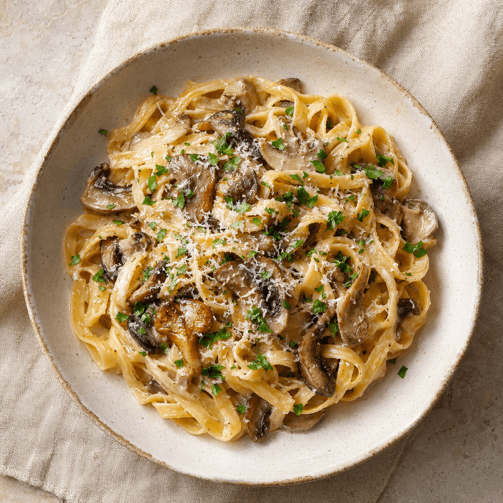 Creamy Garlic Mushroom Tagliatelle