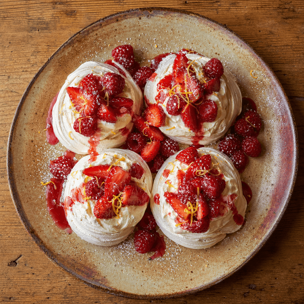 Strawberry & Cream Pavlova Nests