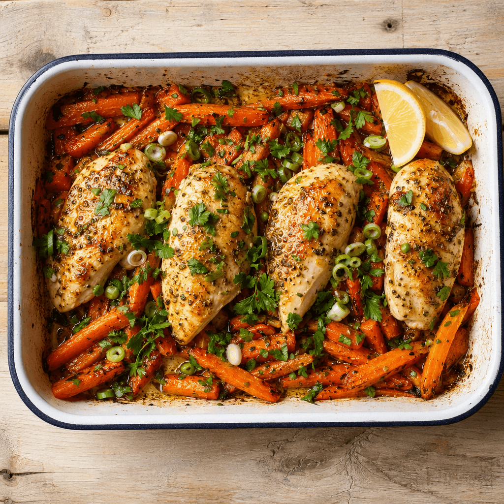 Garlic-Infused Oil Chicken with Roasted Carrots & Parsley