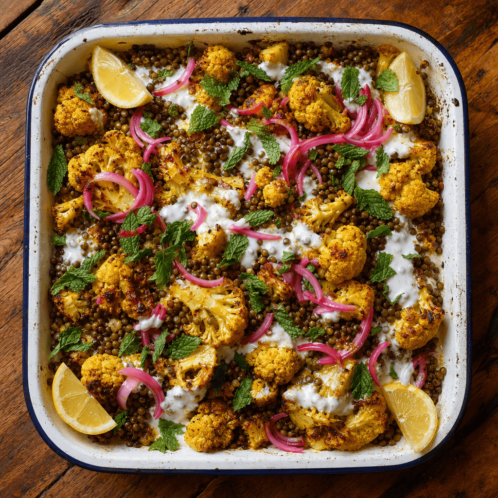 Turmeric Roasted Cauliflower with Lentils