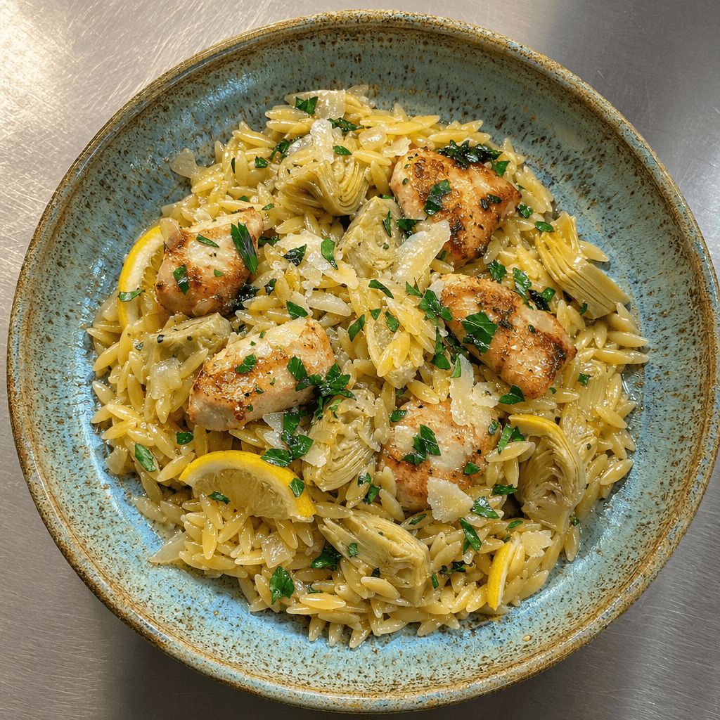Lemon Orzo with Chicken & Artichokes
