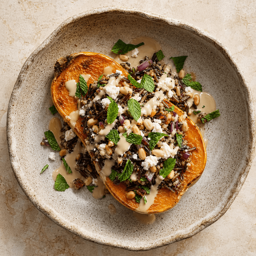 Stuffed Butternut Squash with Wild Rice & Feta