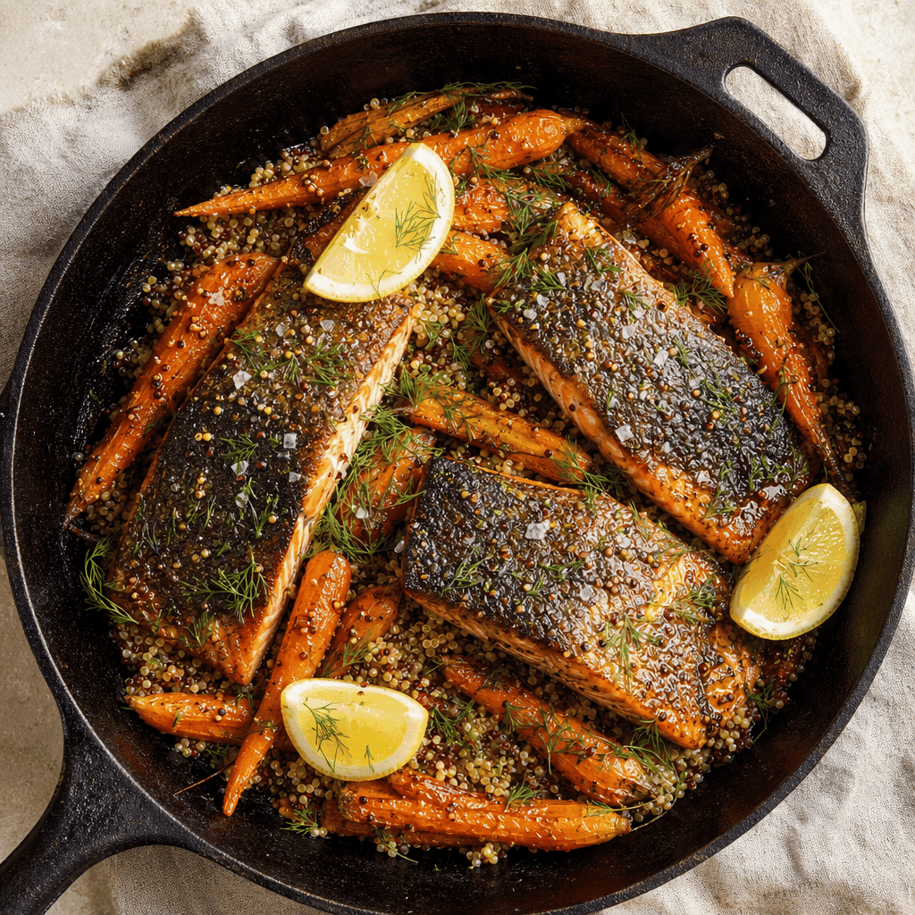 Maple Glazed Salmon with Roasted Carrots and Quinoa