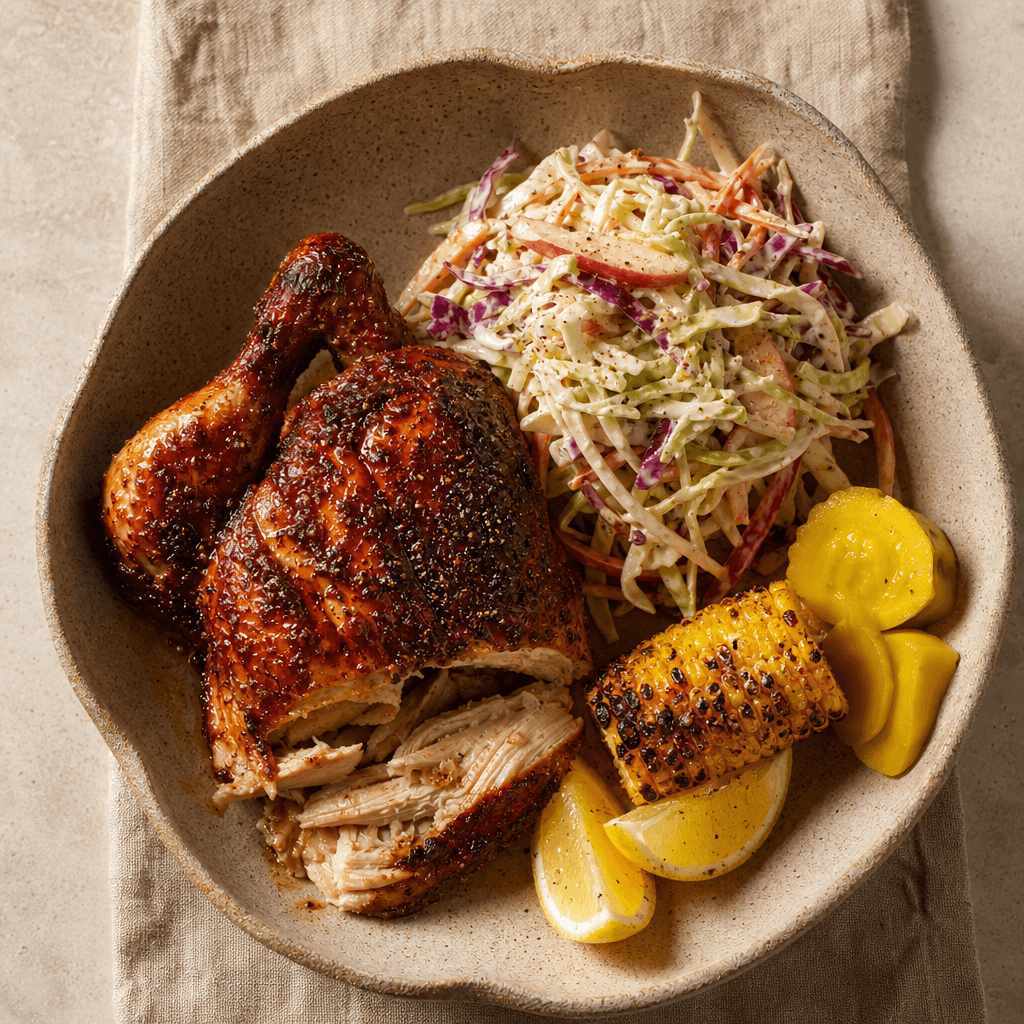 Whole Smoked Chicken with Maple-Bourbon Glaze
