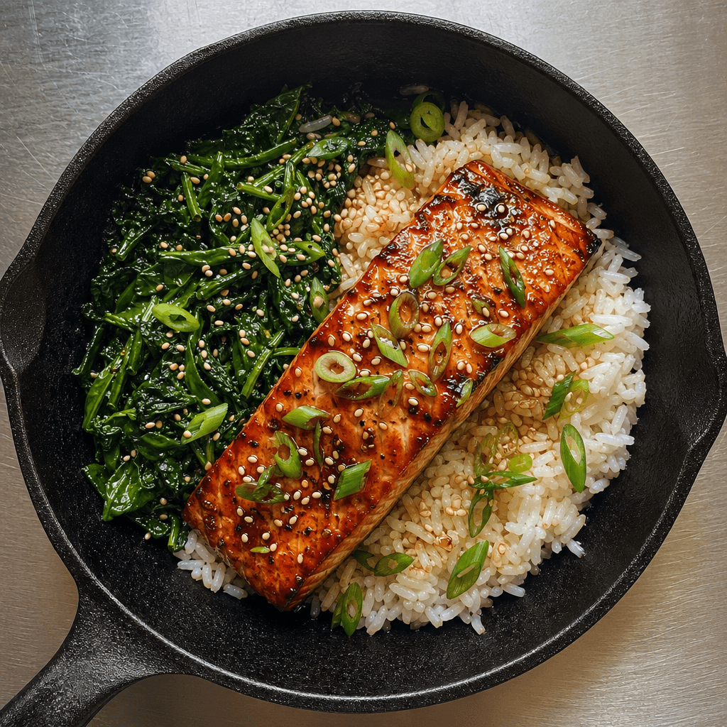 White Miso Salmon with Sesame Greens