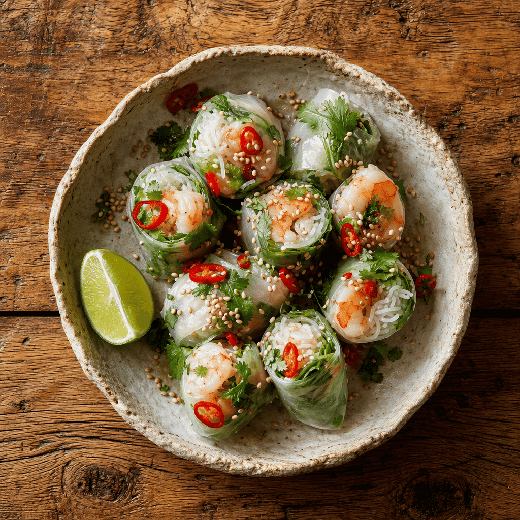 Rice Paper Rolls with Prawns and Fresh Herbs