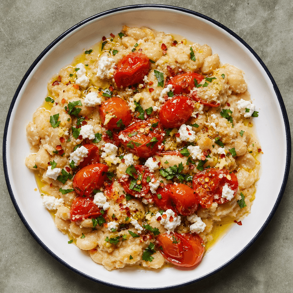 Butter Bean Smash with Jammy Tomatoes & Feta