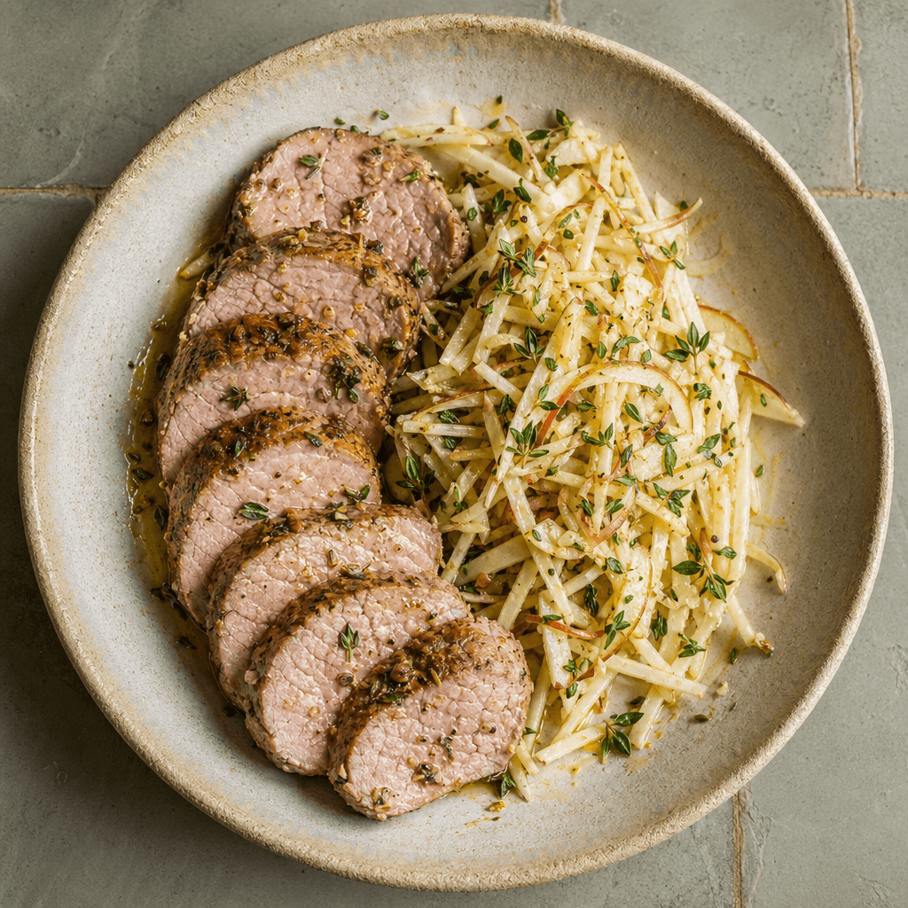 Pork Tenderloin with Apple & Celeriac Slaw
