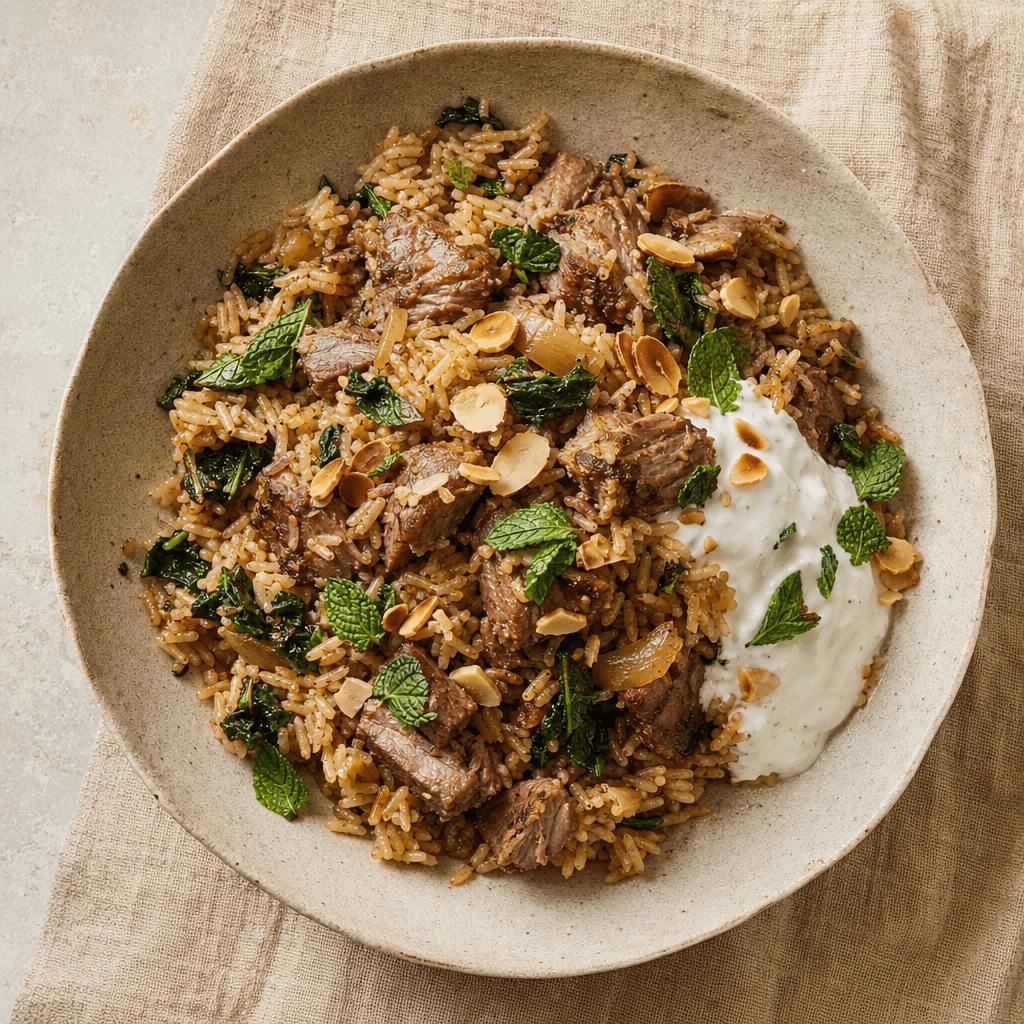Spiced Lamb & Spinach Pilaf