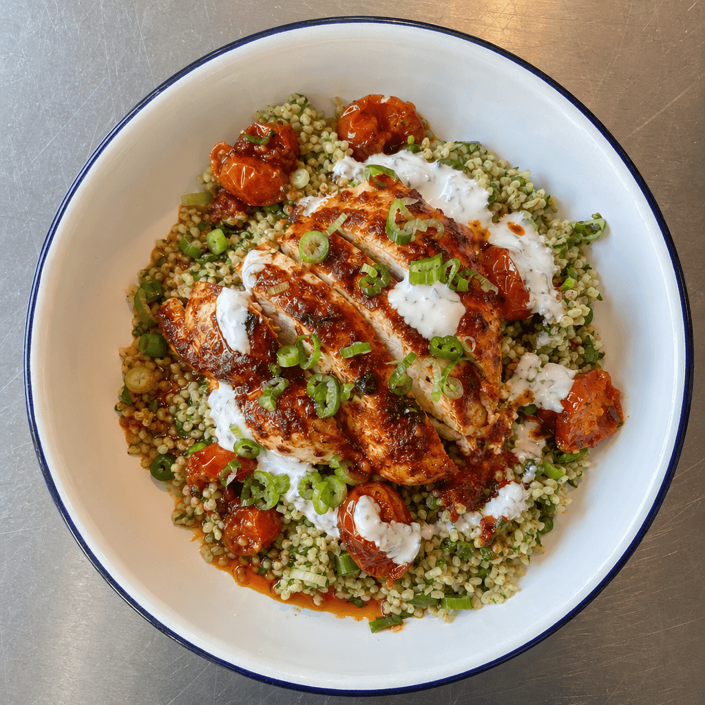 Rose Harissa Chicken with Herby Bulgur & Garlic Yoghurt