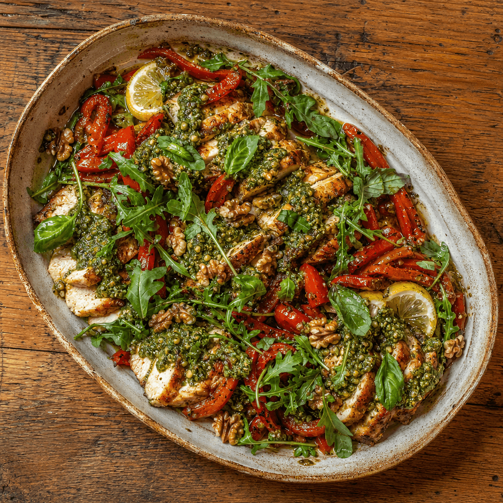 Chicken Breast with Walnut Pesto & Roasted Peppers