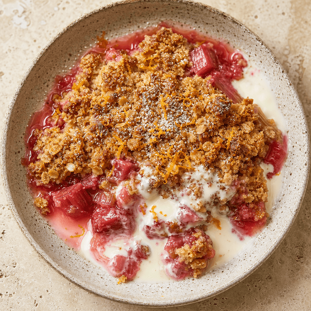 Rhubarb Crumble with Cream
