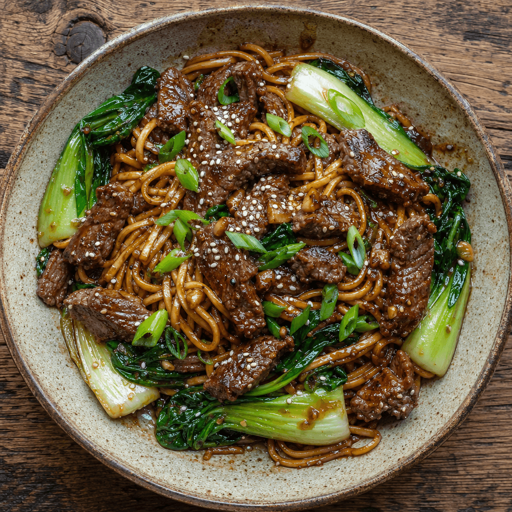 Sticky Soy Beef Noodles With Pak Choi