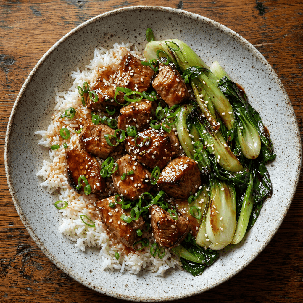 Teriyaki-Glazed Pork with Bok Choy & Jasmine Rice