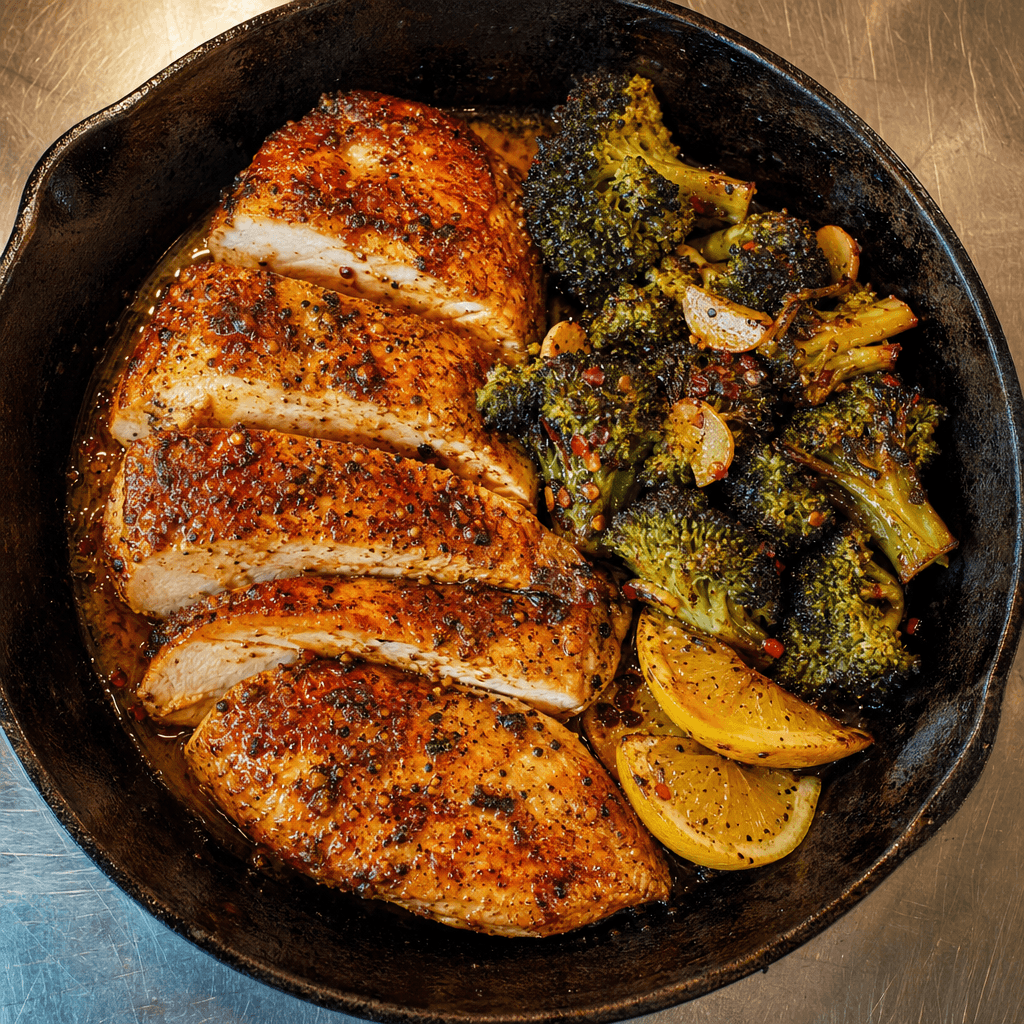 Crispy Chicken Breast with Charred Broccoli & Lemon