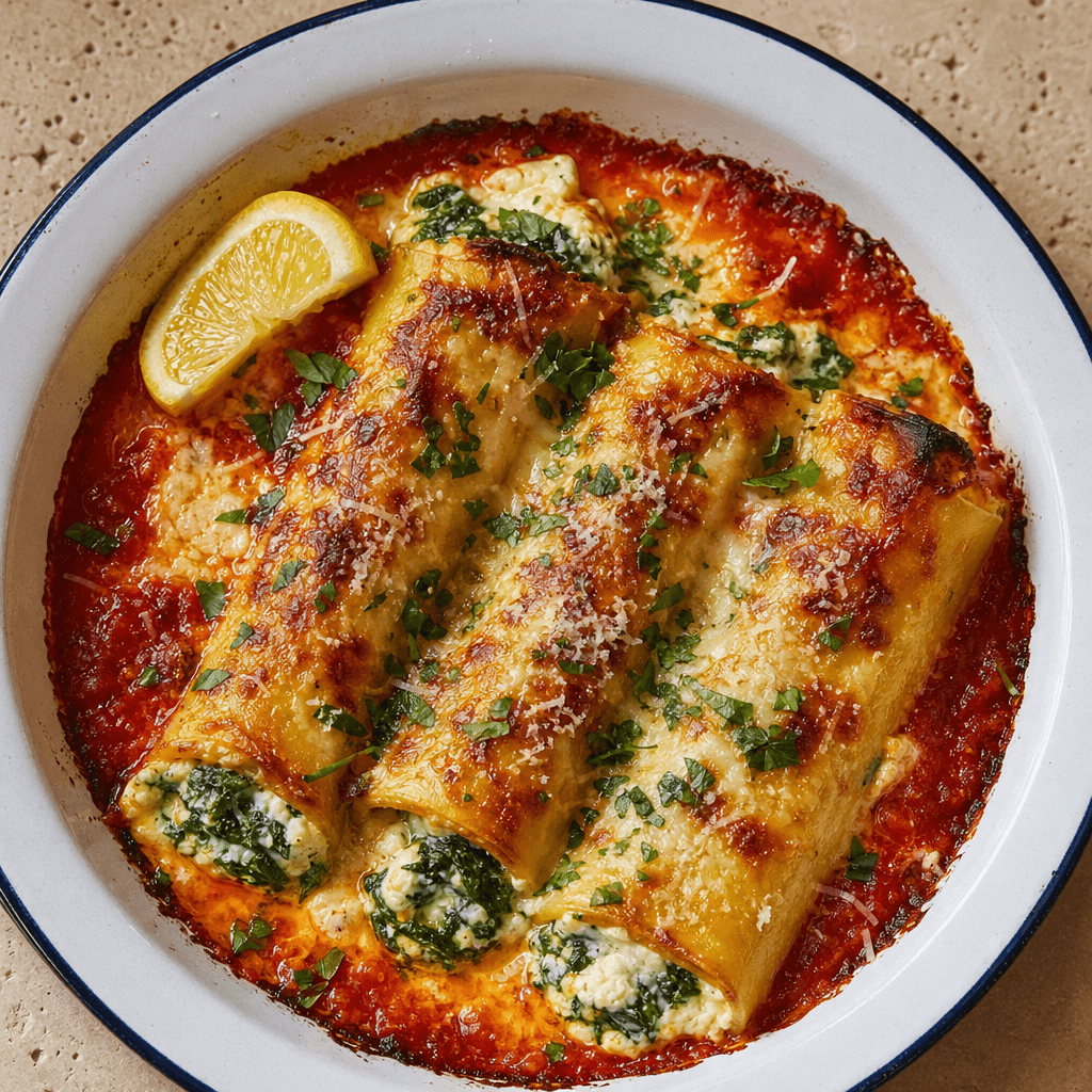 Spinach & Ricotta Cannelloni with Crispy Edges