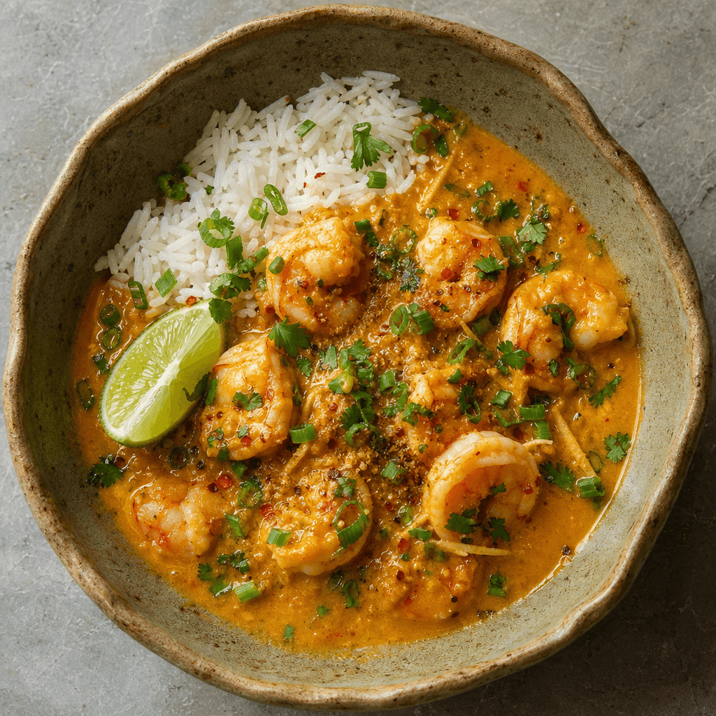 Golden Coconut Prawn Curry with Jasmine Rice