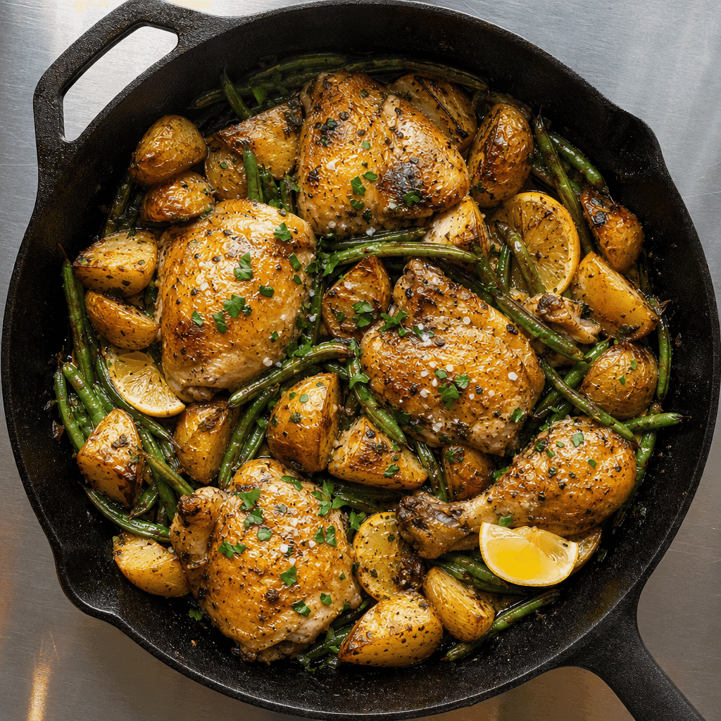 Lemon Herb Chicken with Roasted Potatoes and Green Beans