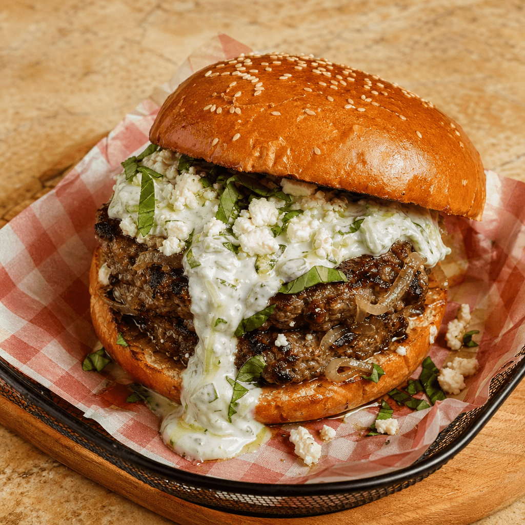 Lamb Burger with Tzatziki & Feta