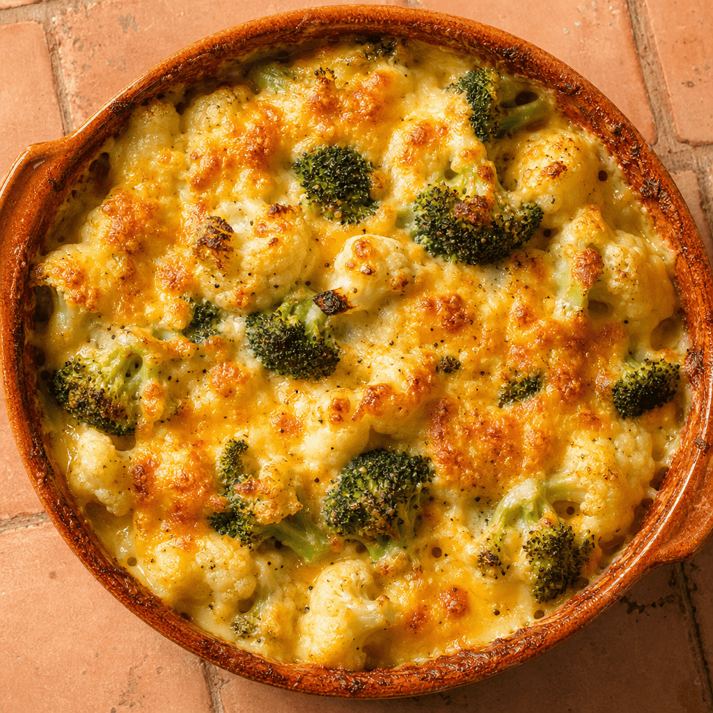 Cheesy Broccoli & Cauliflower Gratin