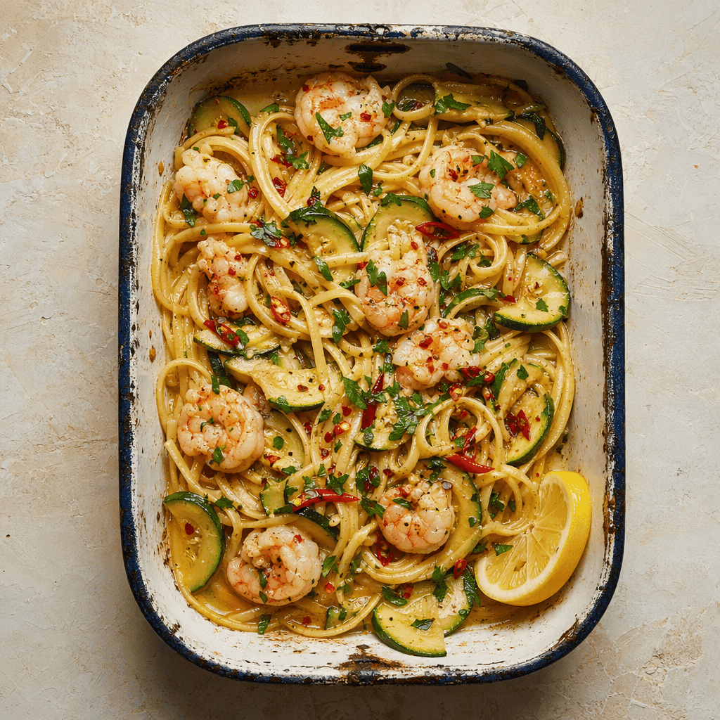 Prawn and Courgette Linguine with Chilli and Lemon