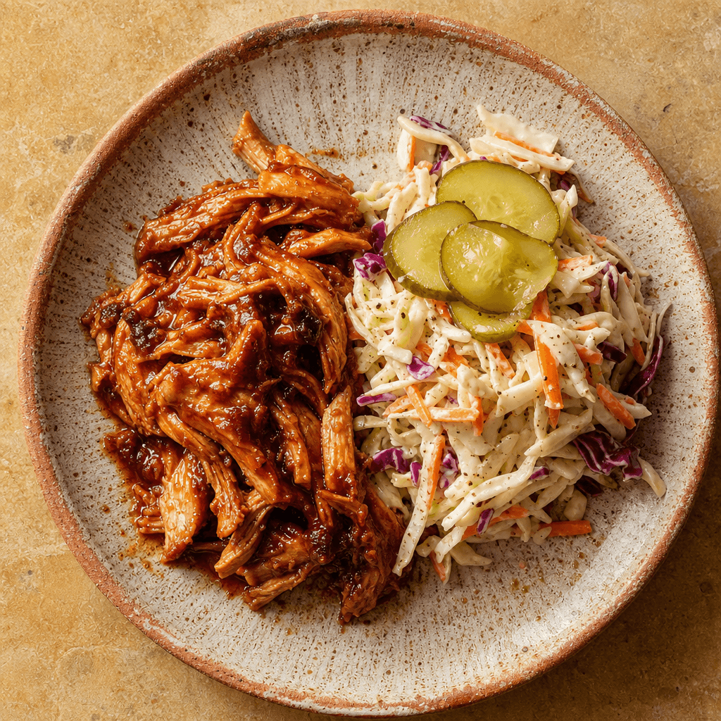 BBQ Pulled Chicken with Slaw and Pickles