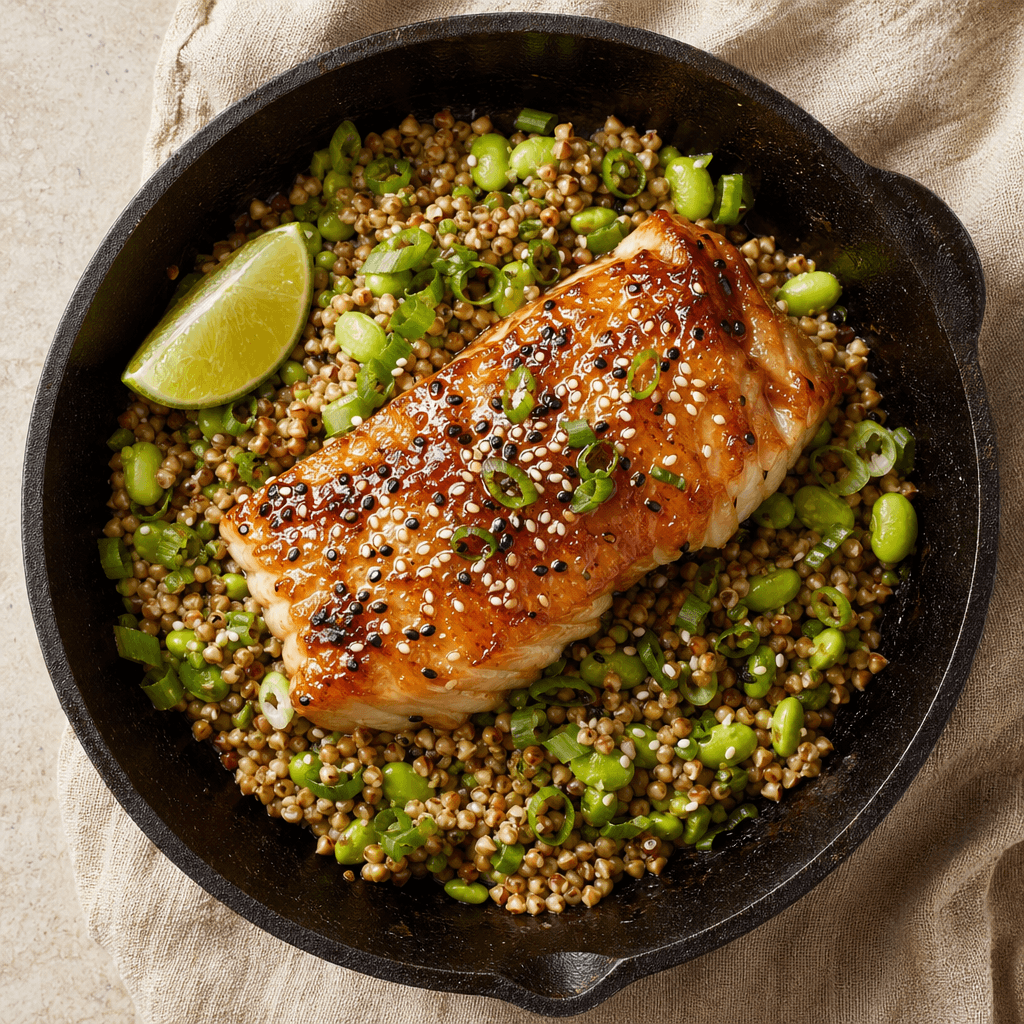 Miso-Glazed Cod with Buckwheat & Edamame
