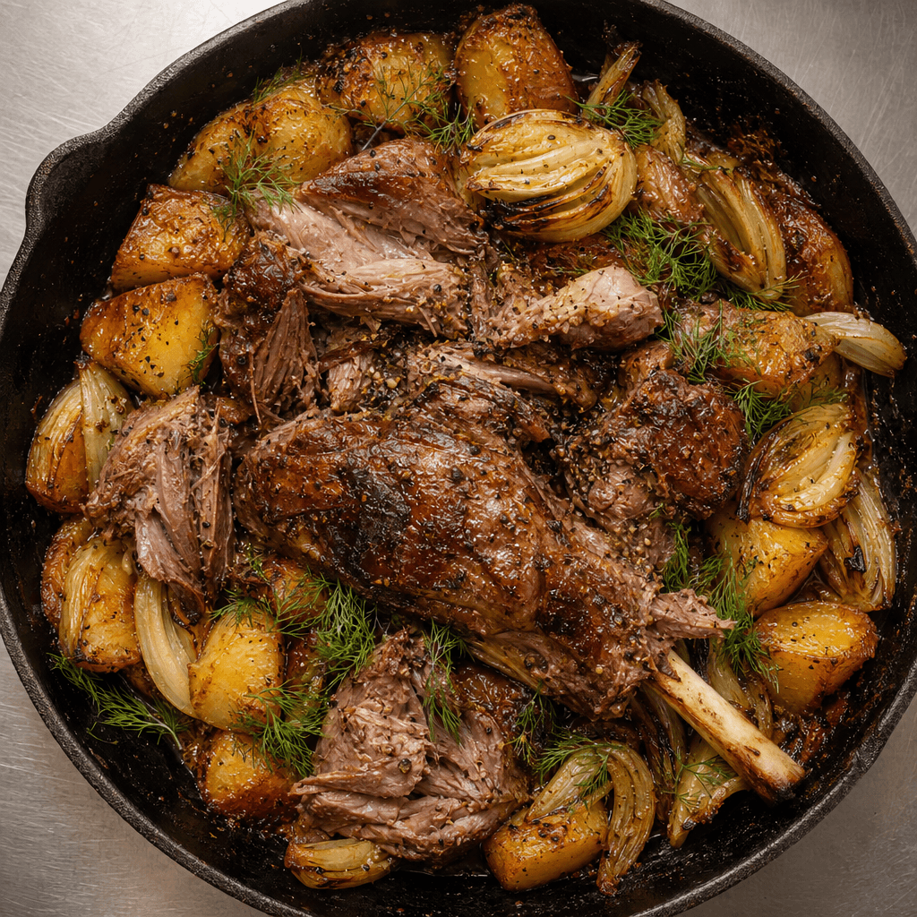 Roasted Lamb Shoulder with Potatoes and Fennel