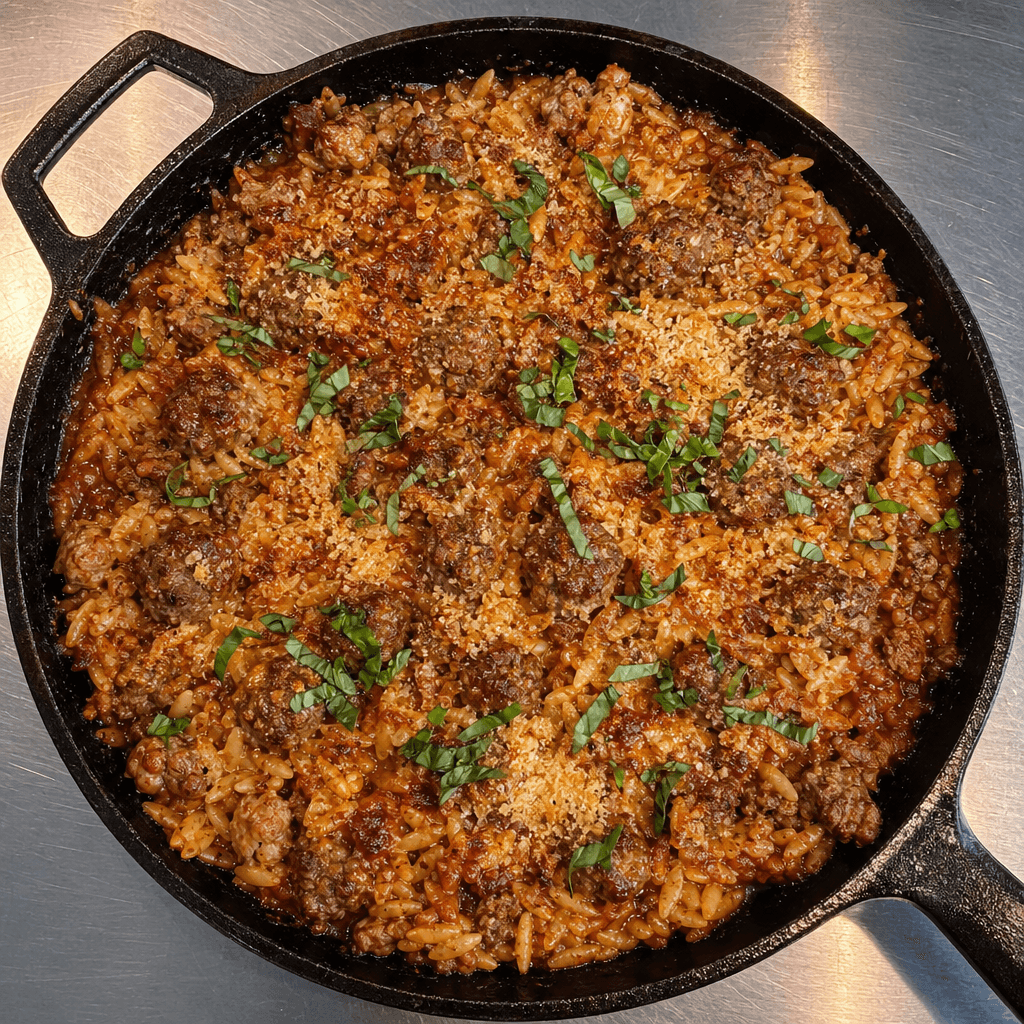 Meatball Orzo Bake