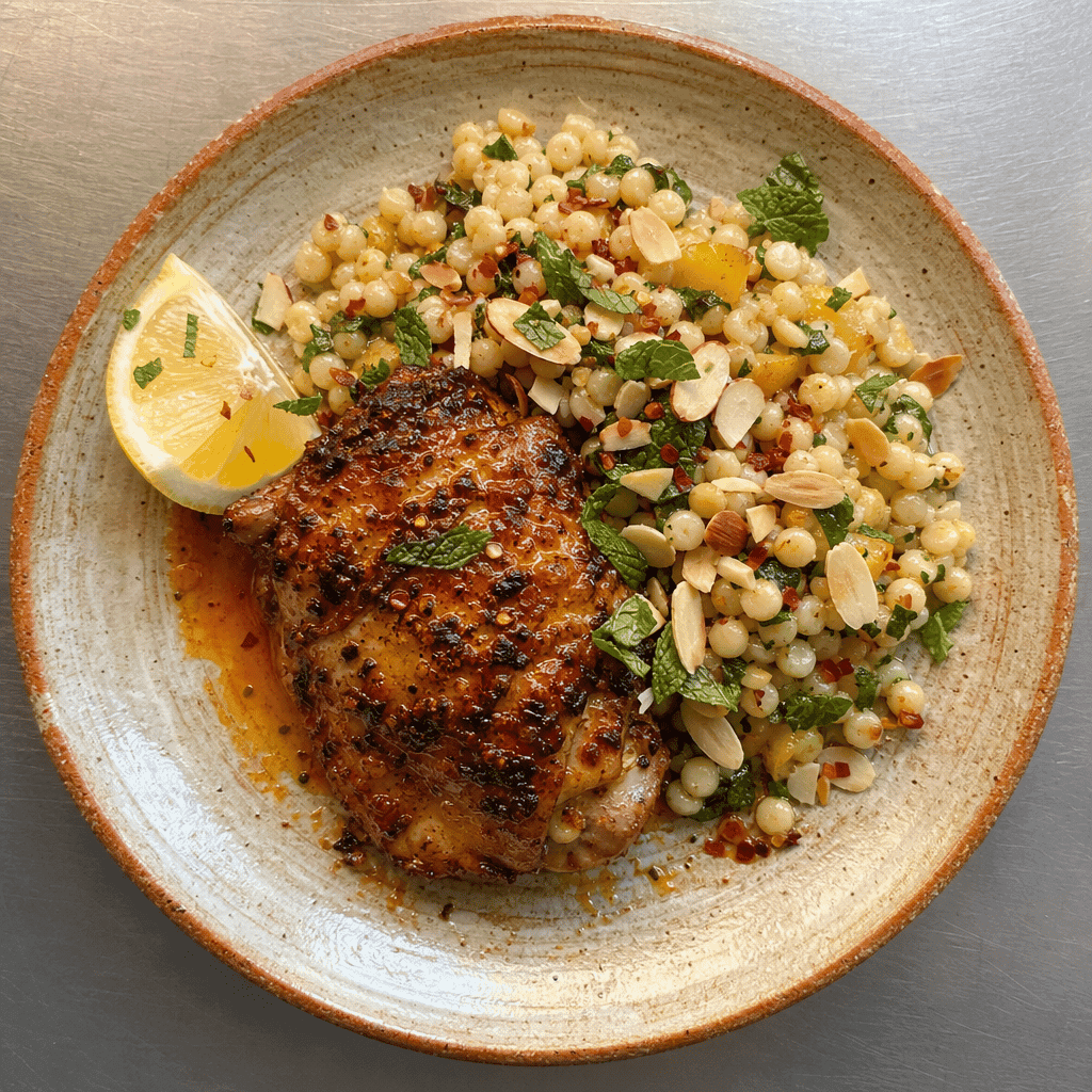 Harissa Chicken Thighs with Giant Couscous Salad