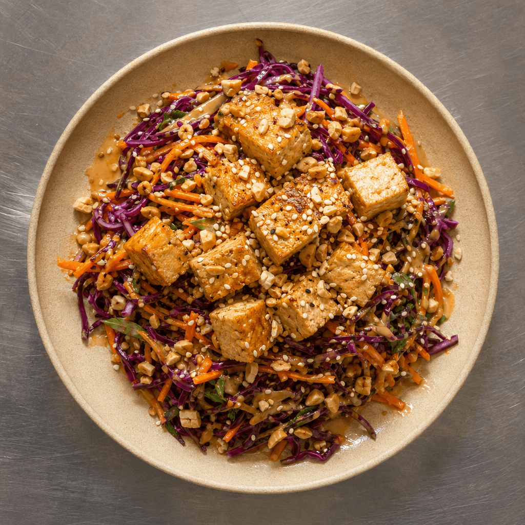 Rainbow Slaw with Peanut Dressing & Tofu