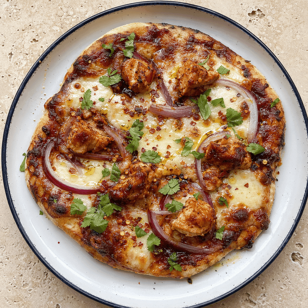 BBQ Chicken Pizza with Mozzarella and Red Onion