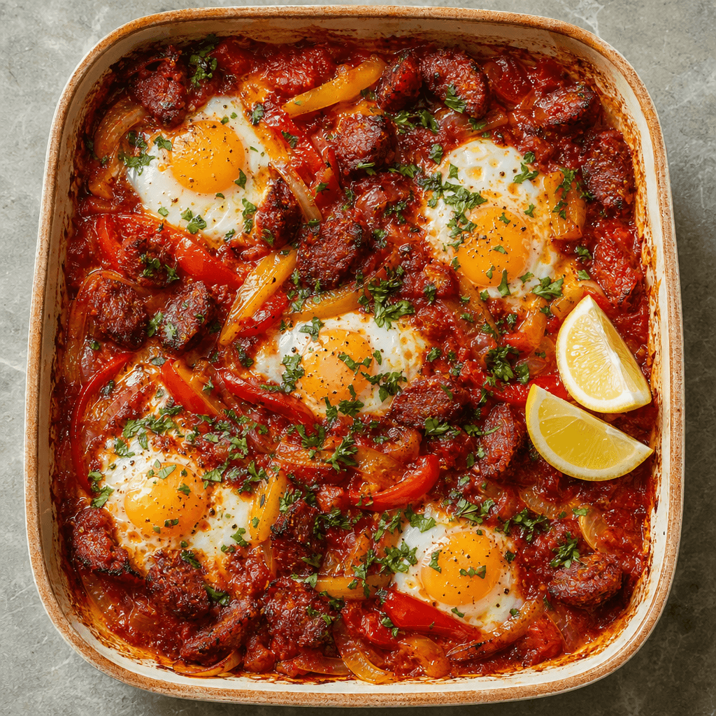 Baked Eggs with Chorizo & Peppers