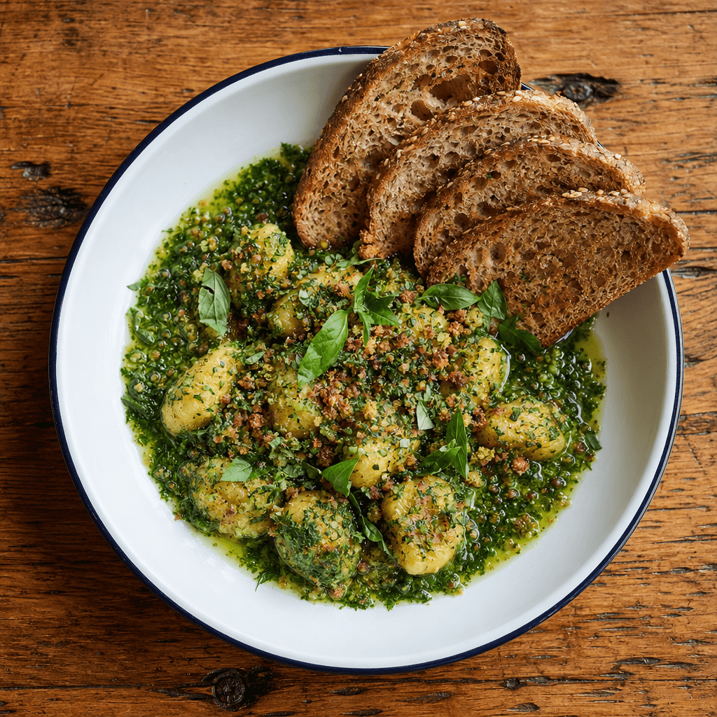 Super-Green Gnocchi with Garlic Breadcrumbs