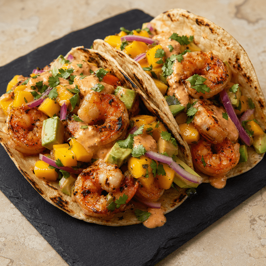Prawn & Mango Tacos with Chipotle Crema
