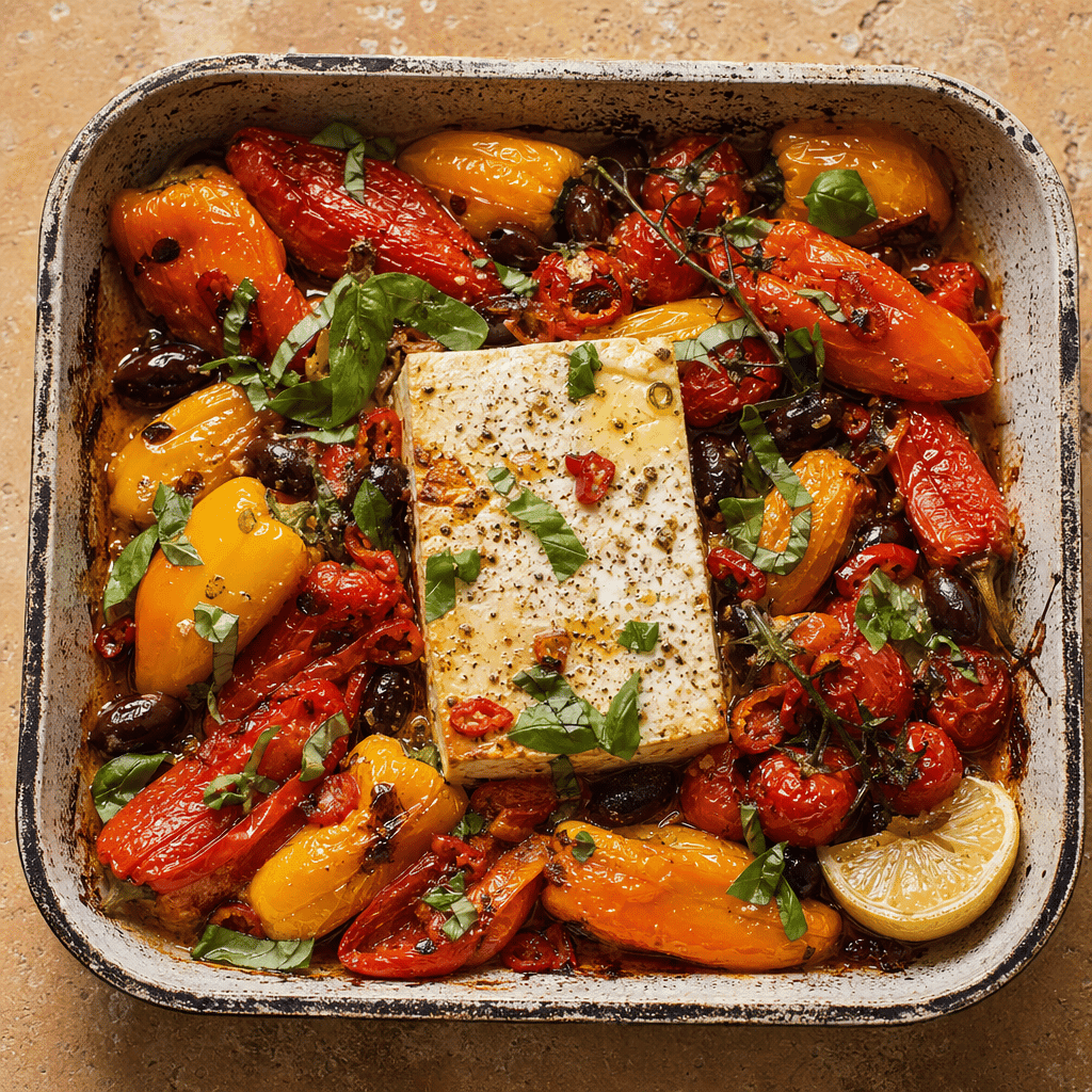 Baked Feta with Roasted Peppers and Sourdough