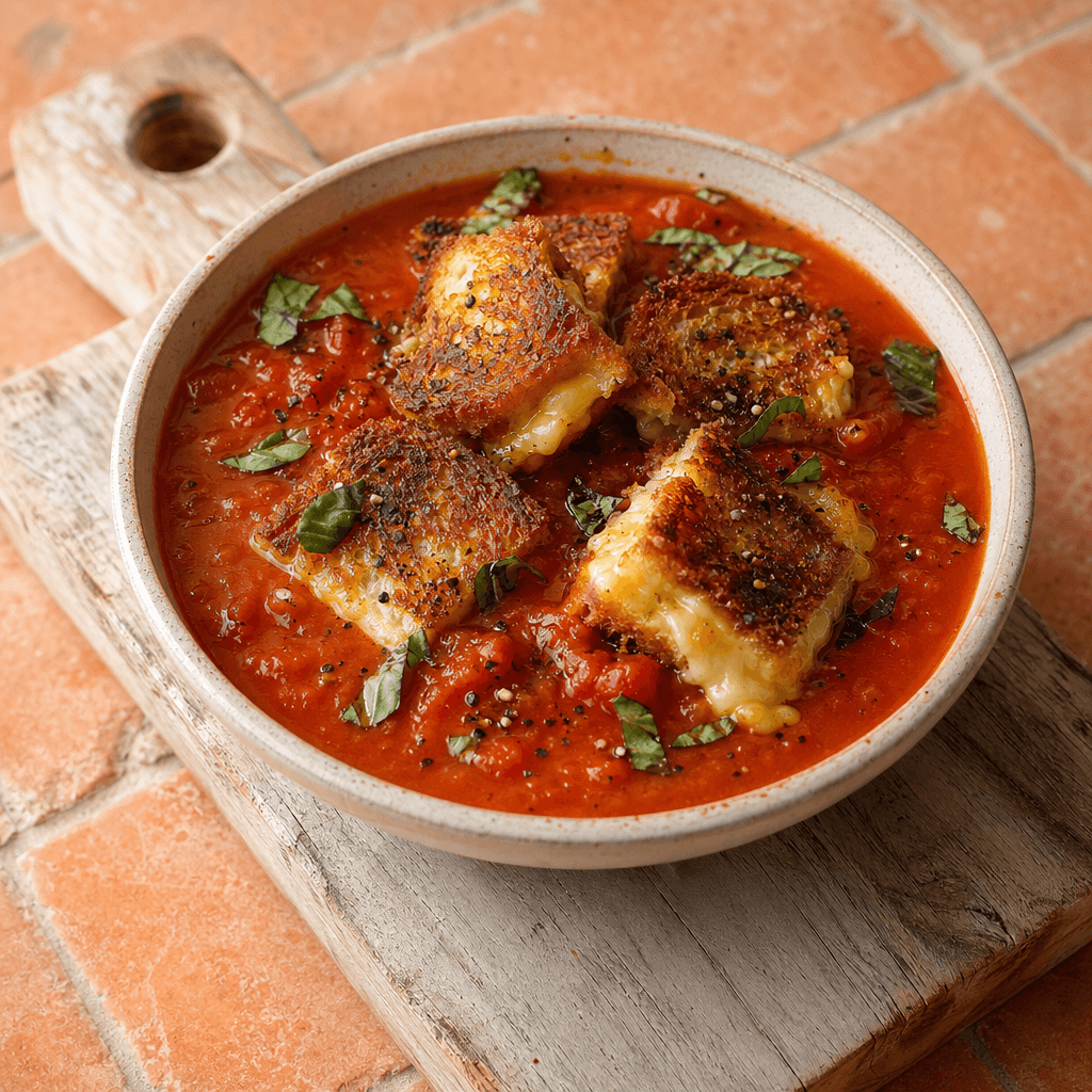 Tomato Soup with Grilled Cheese Croutons